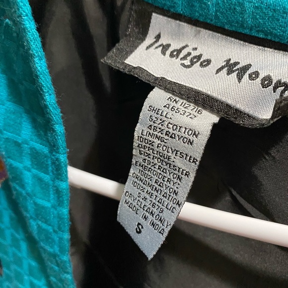 VINTAGE Indigo Moon Turquoise Embroidered Beaded Jacket Size Small - Picture 6 of 6